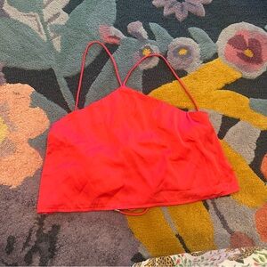 By The Way hot pink silky halter crop top